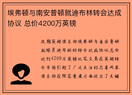 埃弗顿与南安普顿就迪布林转会达成协议 总价4200万英镑